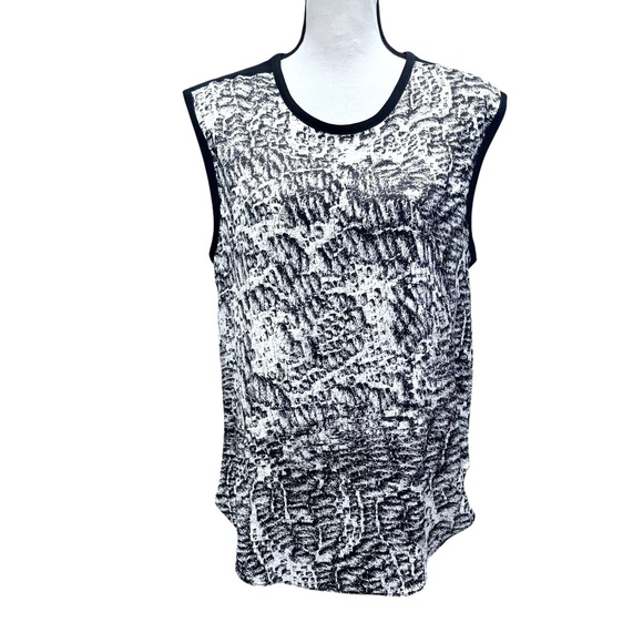 HELMUT LANG RESID PRINT BLACK SOLID BACK ROUND NECK SLEEVELESS SATIN BLOUSE - Picture 4 of 15